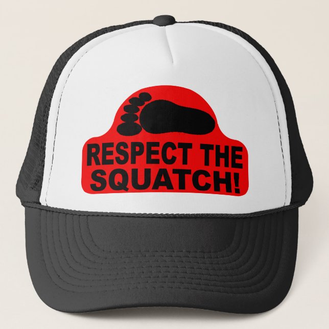 Red RESPECT THE SQUATCH! Logo - New Hit Squatchin Trucker Hat (Front)