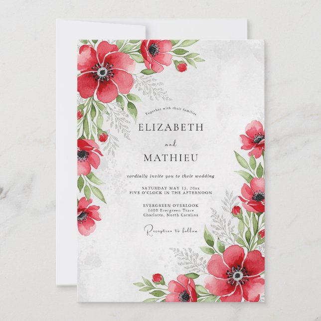Red Resplendent Botanical Wedding Invitation (Front)