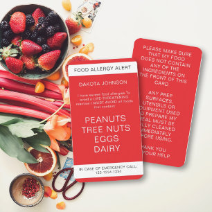Red Restaurant Food Allergy Alert Kid's Calling Card