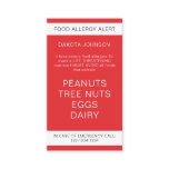 Red Restaurant Food Allergy Alert Kid's Calling Card Red Restaurant Food Allergy Alert Kid's Calling Card