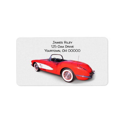 Red retro 1960 Corvette convertible Label