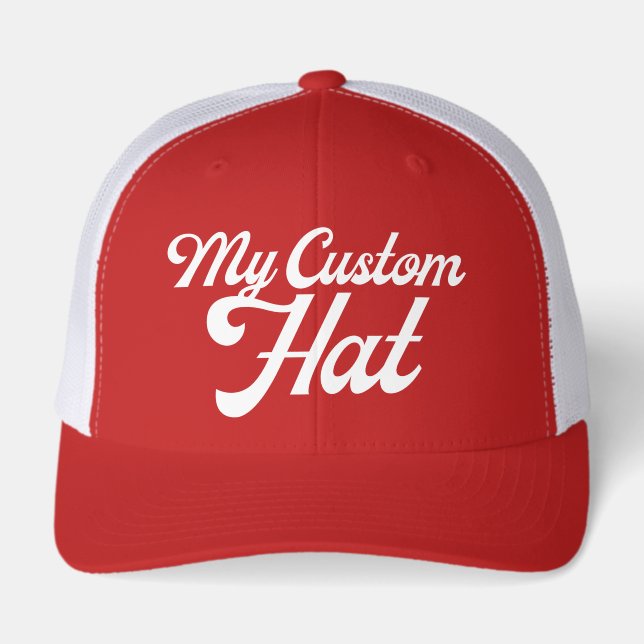 RED Retro 6 Panel Custom Trucker Hat Blank (Front)