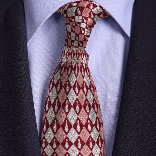 Red Retro Argyle Bowling Pin Neck Tie