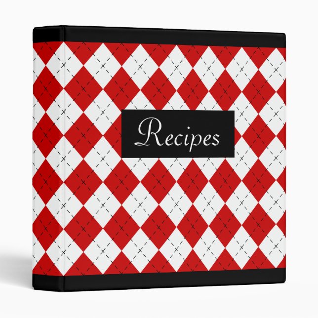Red Retro Argyle Recipe Binder Scrapbook Gift (Front/Spine)