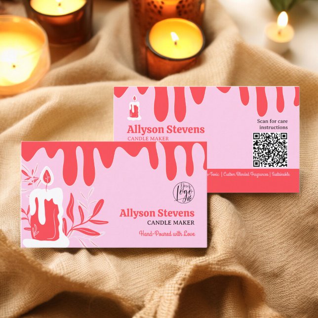 Red retro artisanal candle maker logo qr code business card (Red retro artisanal candle maker logo qr code business card)