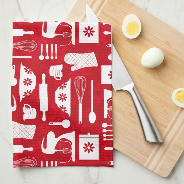 Red Retro Baking  Kitchen Towel (Quarter Fold)