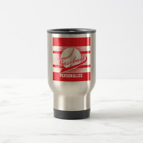 Red Retro Baseball Style Travel Mug
