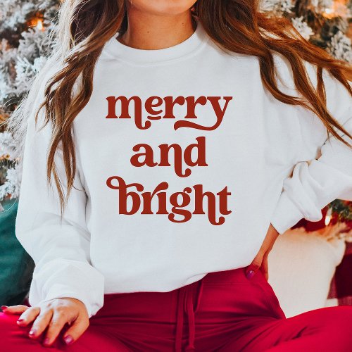 Red Retro Boho Typography  Merry and Bright Sweatshirt