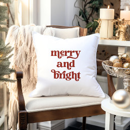 Red Retro Boho Typography | Merry and Bright Throw Pillow