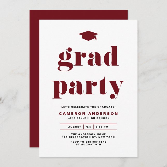 Red Retro Bold Typography Graduation Party Invitation (Front/Back)