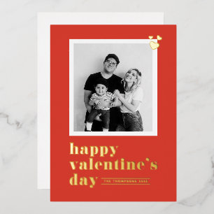 Red Retro Bold Typography Photo Valentine's Day Foil Holiday Card