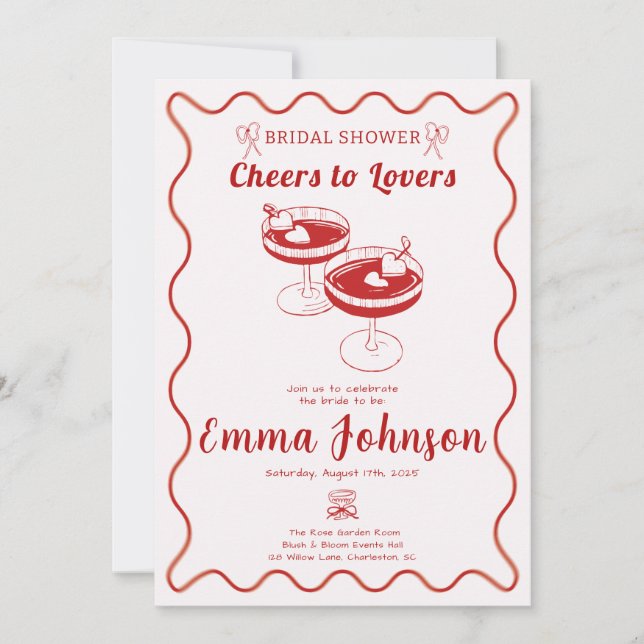 Red Retro Bridal Shower Invitation | Hand Drawn  (Front)