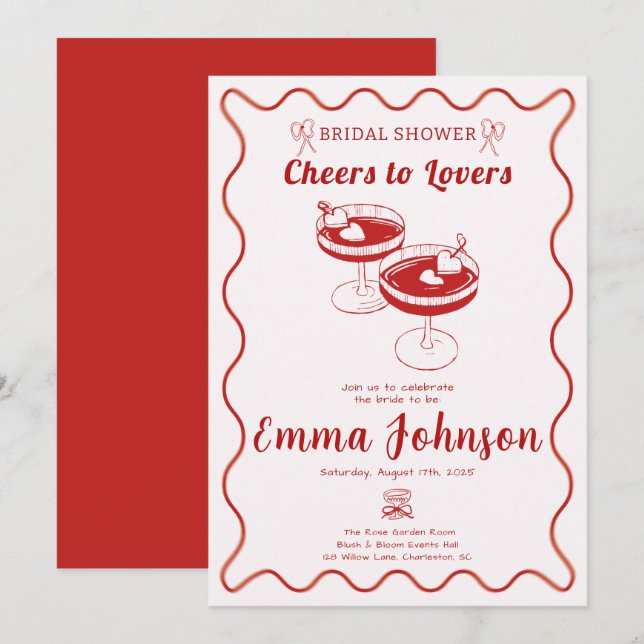 Red Retro Bridal Shower Invitation | Hand Drawn  (Front/Back)