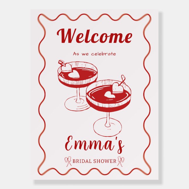 Red Retro Bridal Shower sign | Hand Drawn (Front)