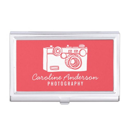 Red Retro Camera Photographer Case For Business Cards