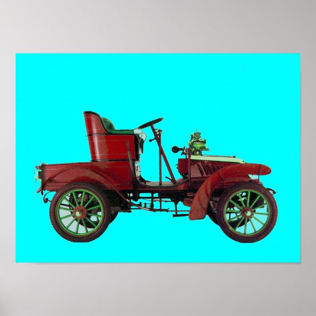 RED RETRO CAR / AUTO RESTORATION - AUTOMOTIVE blue Poster (Front)