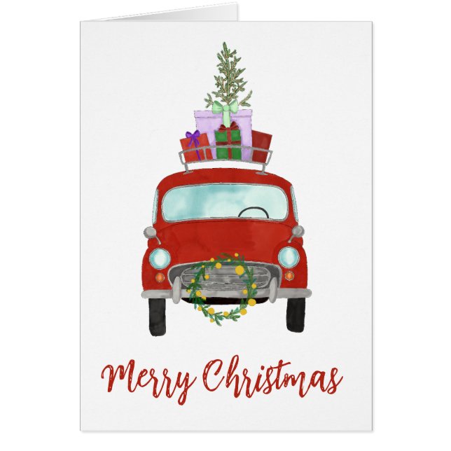 Red Retro Car with Christmas Gifts Cards (Front)