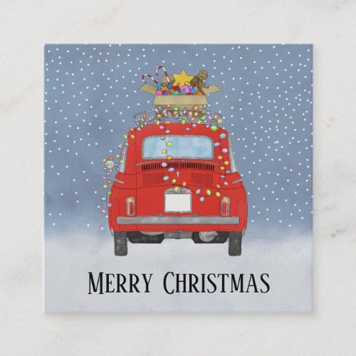 Red retro car  with Christmas gifts   Holiday Card