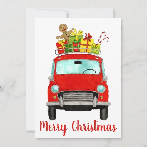 Red retro Car with gifts  Holiday Card