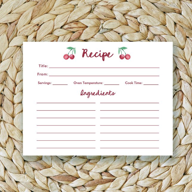 Red Retro Cherries | Bridal Shower Recipe Card (Creator Uploaded)