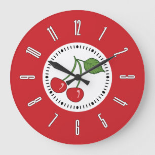 Red Retro Cherry Large Clock