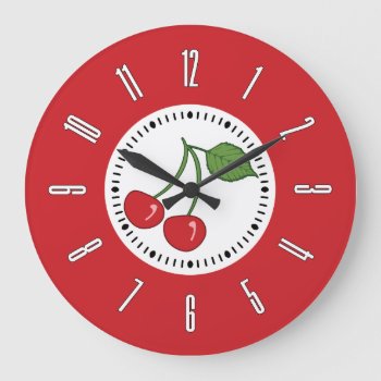 Red Retro Cherry Large Clock by opheliasart at Zazzle