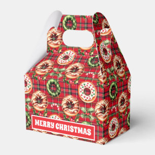 Red Retro Christmas Donuts Red Tartan Plaid Favor Boxes