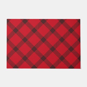 Red Retro Christmas Holiday Tartan Plaid Doormat by All_About_Christmas at Zazzle