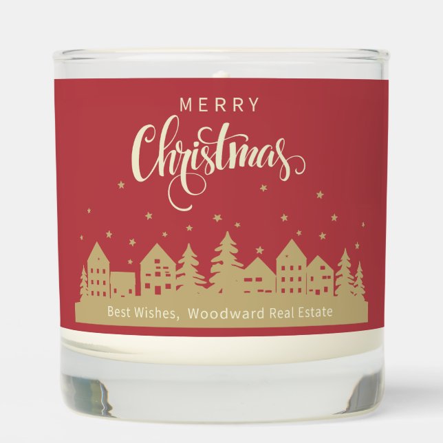 Red Retro Christmas Houses Silhouette | Realtor  Scented Candle (Front)