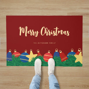 Red Retro Christmas ornaments Doormat
