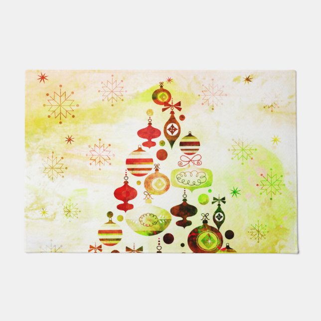 Red Retro Christmas Tree Doormat (Front)