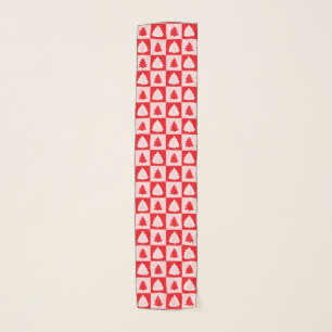 Red Retro Christmas Tree Red Tartan Plaid Scarf