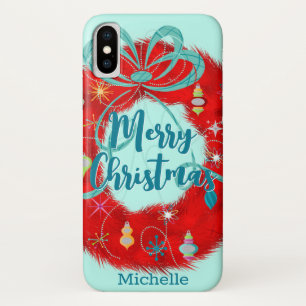 Red Retro Christmas Wreath iPhone X Case