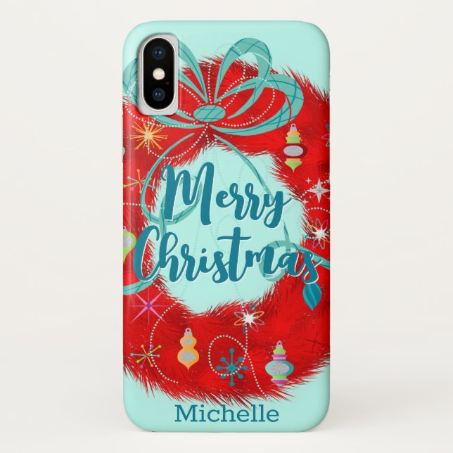 Red Retro Christmas Wreath Case-Mate iPhone Case (Back)