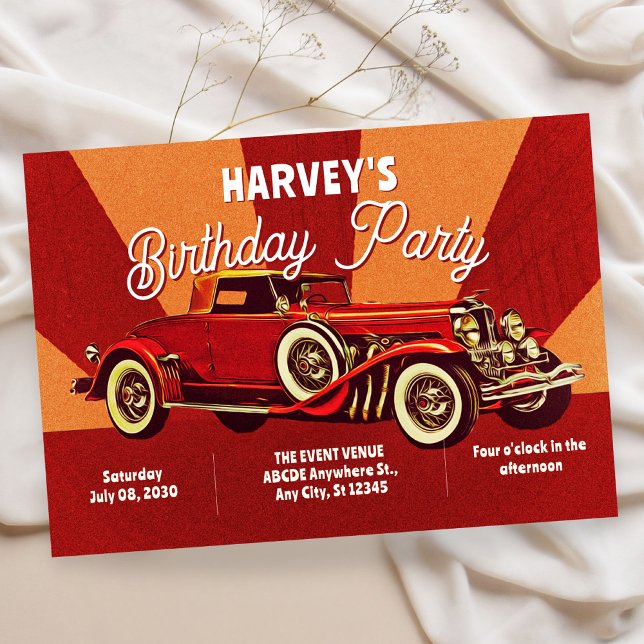 Red retro classic car birthday invitation (Creator Uploaded)