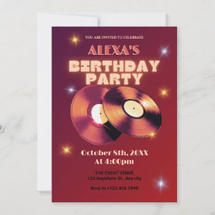 Red retro classic vinyl record music birthday invitation