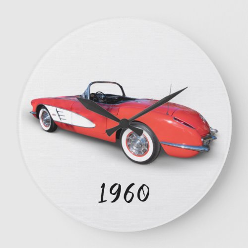 red retro convertible Corvette Large Clock