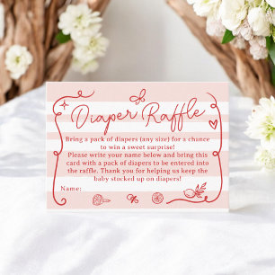 Red Retro Cute Diaper Raffle Lemons Baby Shower Enclosure Card