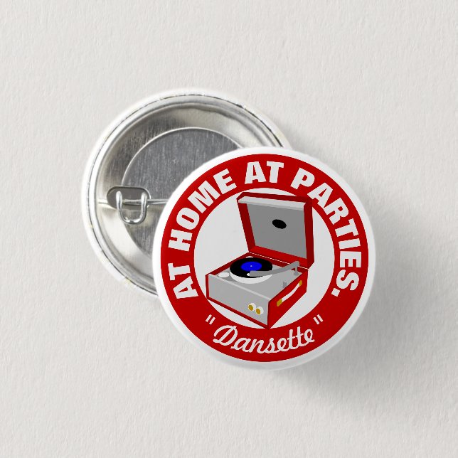 Red Retro Dansette record player Button (Front & Back)