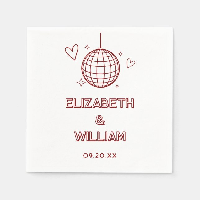 Red Retro Disco Groovy 70s Wedding Napkins (Front)