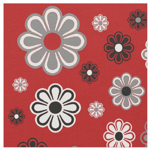 Red Retro Flower Power Mod Pop Fabric