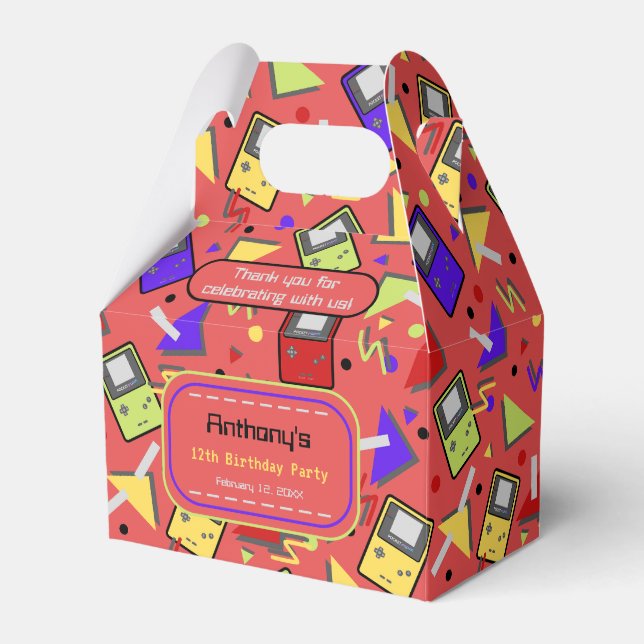 Red Retro Gaming Birthday Favor Boxes (Front Side)