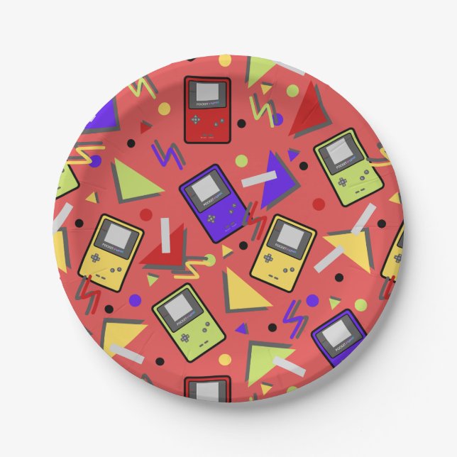 Red Retro Gaming Paper Plates (Front)