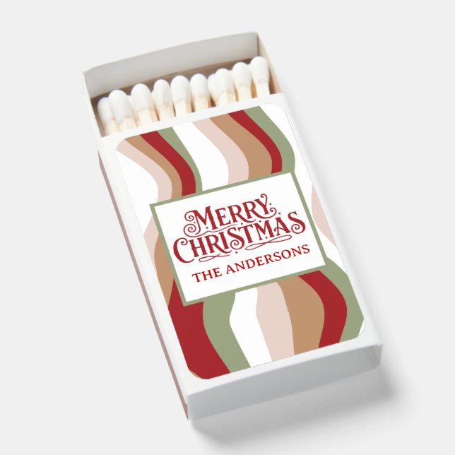 Red Retro Groovy Christmas Matchboxes (Front Open)