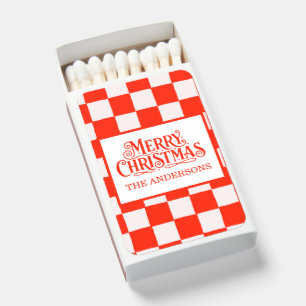 Red Retro Groovy Merry Christmas Matchboxes