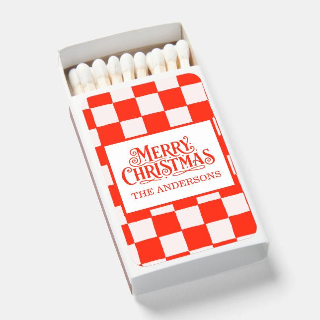 Red Retro Groovy Merry Christmas Matchboxes (Front Open)
