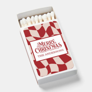 Red Retro Groovy Merry Christmas Matchboxes