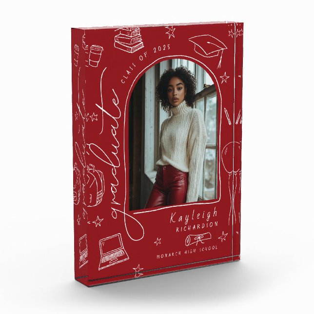 Red Retro Hand Drawn Graduation Photo Block (Left)