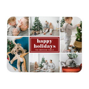 Red Retro Happy Holidays Photo Collage Magnet