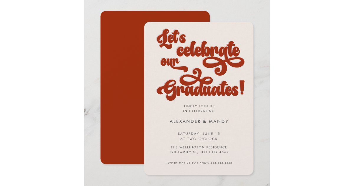 Red Retro Inspired Typography Double Graduation Invitation | Zazzle